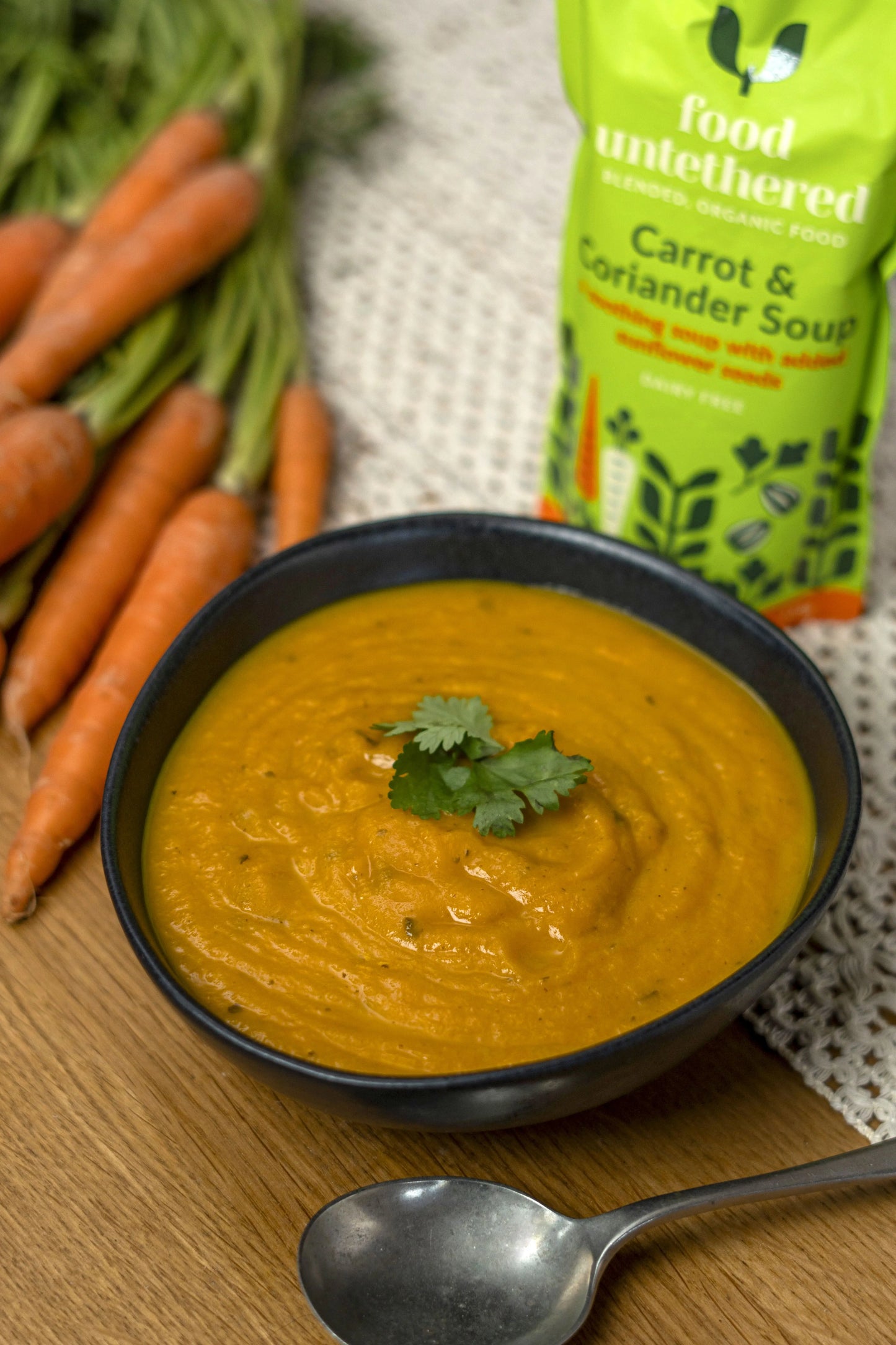 Organic Carrot & Coriander blended tube feeding soup - dairy-free, UK-made enteral nutrition meal for adults v2