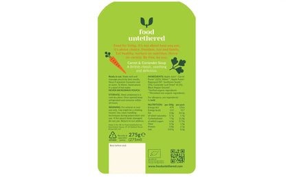 Nutrition facts for Carrot & Coriander Soup blended tube feeding meal - organic, soothing British-style soup with sunflower seeds (275ml, 310kcal)