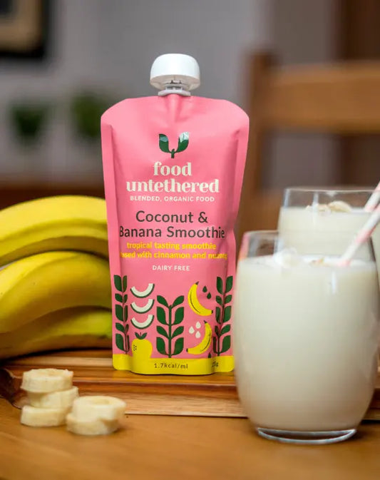 Tropical Coconut & Banana Smoothie for enteral feeding – organic, cinnamon-infused blended diet for adults (dairy-free)